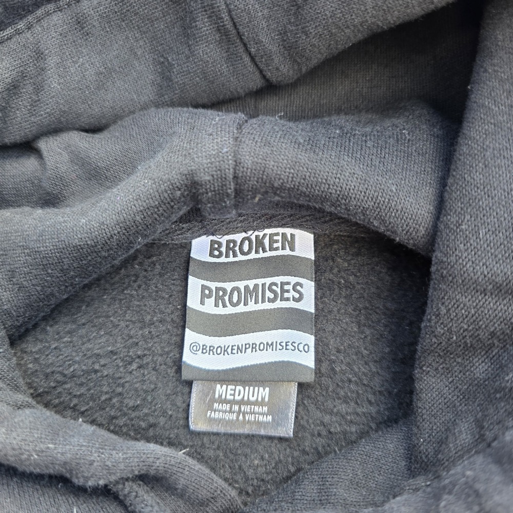 Broken Promises Hoodie Mens Medium Black Green Flaming Skull Problems Pullover - Picture 10 of 11